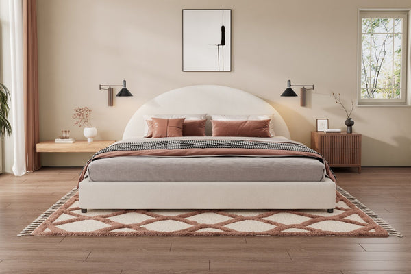 English Elm Christopher Knight Home® - King Size Bed Frame With Chic Boucle Upholstered Round Headboard For Modern Bedroom Elegance N757K327030W