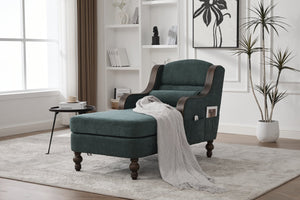 English Elm UNITED Oversized Chaise Lounge Sofa Bed with Solid Wood Arms, High-Resilience Foam, 800lb Capacity and Storage Pockets Emerald W1568S00207