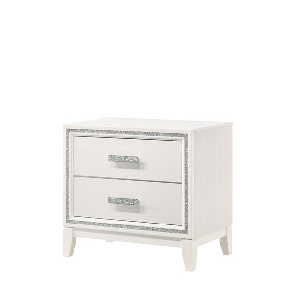 English Elm Haiden Weathered nightstand with silver trim, two dovetail drawers, smooth glides, elegant storage enhancement White 31 L x 20 W x 26 H B2726P261900