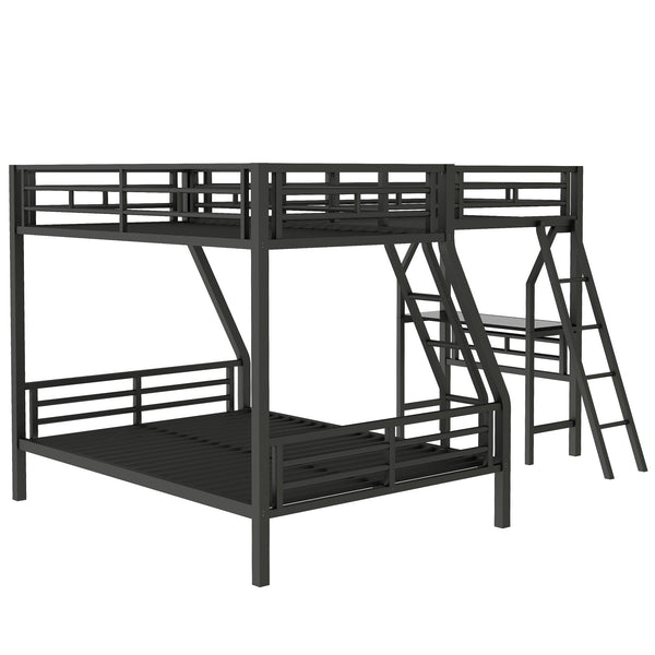 English Elm Twin Triple Bunk Bed with Loft, Desk & Shelf — Metal Black L-Shaped Sleep/Study Space, No Box SpringNeeded SM000606AAB