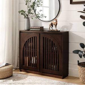 English Elm Mid Century Modern Fluted Sideboard Cabinet - Elegant Storage Solution For Narrow Spaces & More! W1801P362149