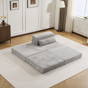 English Elm Compression Modular Floor Sofa Bed – Versatile Diy Seating, Plush Fleece, Pillow & Ottoman Included! W3723S00044