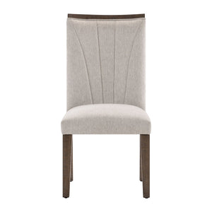 English Elm Contemporary Acacia Veneer Extendable Dining Set with Six Upholstered Gray Fabric Chairs B011S01603