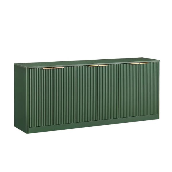 English Elm 67-inch Wavy Sage Green Sideboard with Six Doors Wood Grain Top Living Room Storage W1162P387864