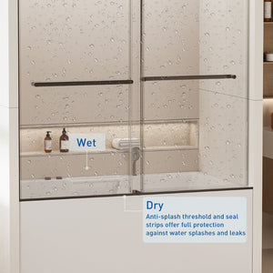English Elm 56-60 in Frameless Bypass Tub Shower Door Soft Close Tempered Glass Brushed Nickel W1920P385333