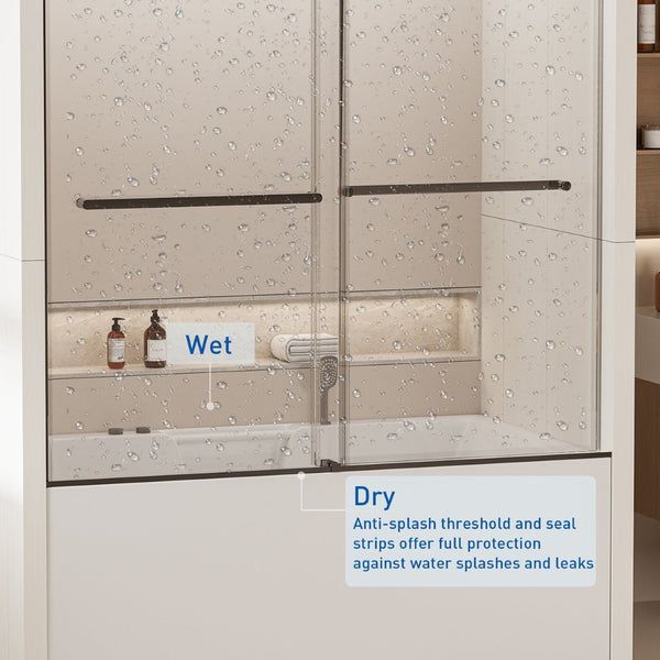 English Elm 56-60 in Frameless Bypass Tub Shower Door Soft Close Tempered Glass Brushed Nickel W1920P385333
