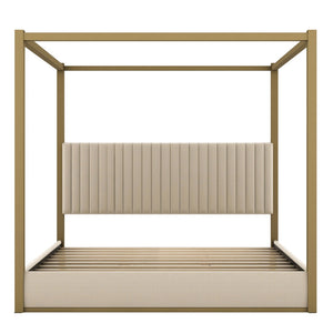 English Elm King Velvet Upholstered Four Poster Canopy Bed White Modern Bedroom Frame N7090002405A