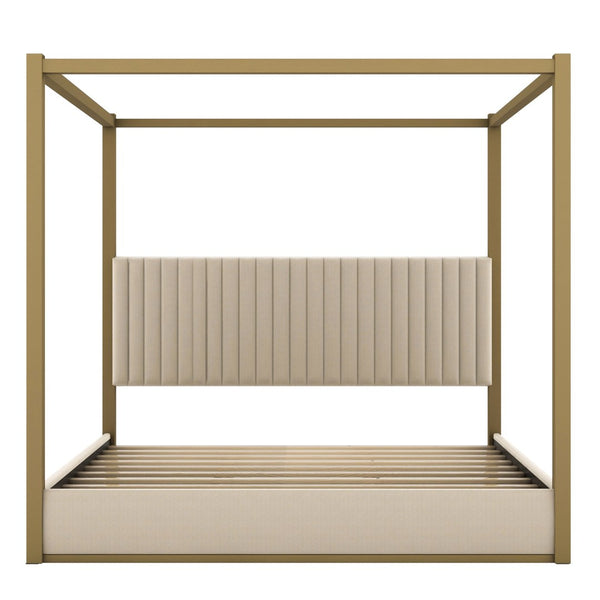 English Elm King Velvet Upholstered Four Poster Canopy Bed White Modern Bedroom Frame N7090002405A