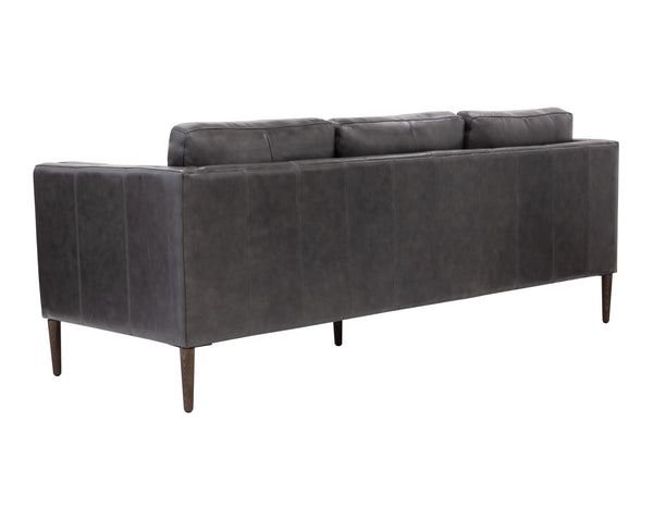 Sunpan Richmond Modern Sofa in Cortina Black Leather – Stylish Comfort with Solid Wood Legs & Unique Design