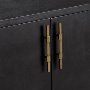 Crestview Collection Rustic 4 Door Media Credenza - Elegant Bayur Wood Sideboard With Smooth Black Finish & Storage Solutions Black Solid Wood Cvfdr1044