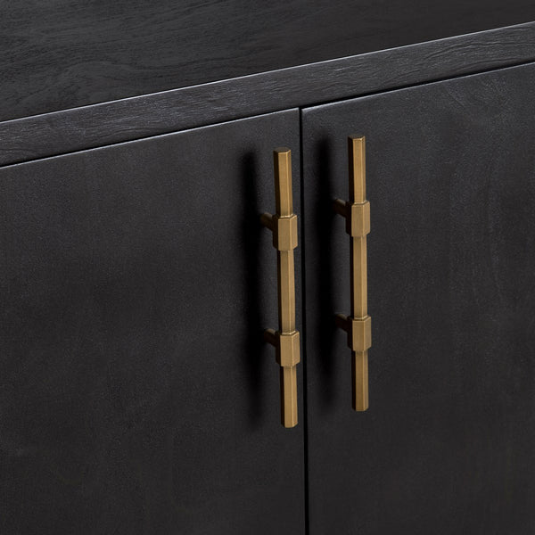 Crestview Collection Rustic 4 Door Media Credenza - Elegant Bayur Wood Sideboard With Smooth Black Finish & Storage Solutions Black Solid Wood Cvfdr1044