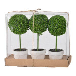 English Elm S/3 Mini Faux Topiaries in Cream Pots — Set of 3 Table Centerpiece, Lifelike Greenery for Home Decor W2078P294233