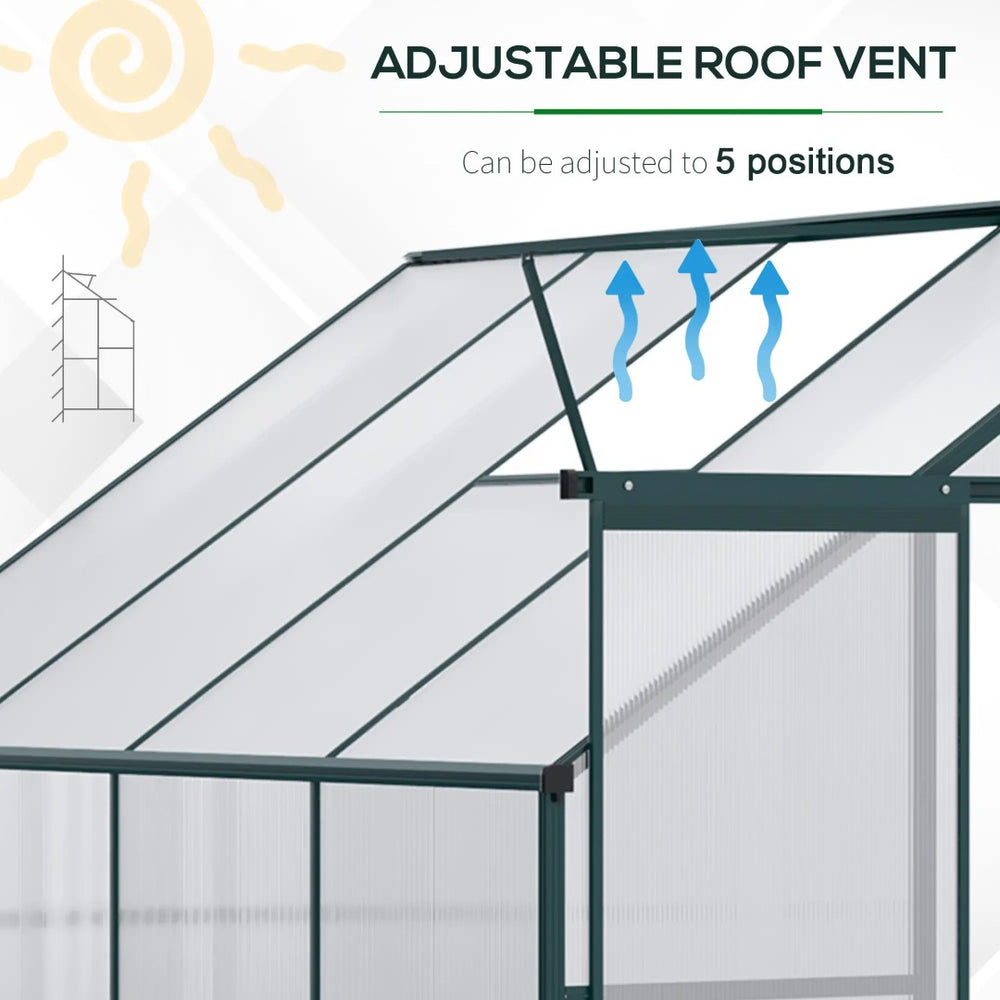 English Elm 6.2'x8.3'x6.6' Walk-in Aluminum Polycarbonate Greenhouse with Vent and Rain Gutters T3971S00048