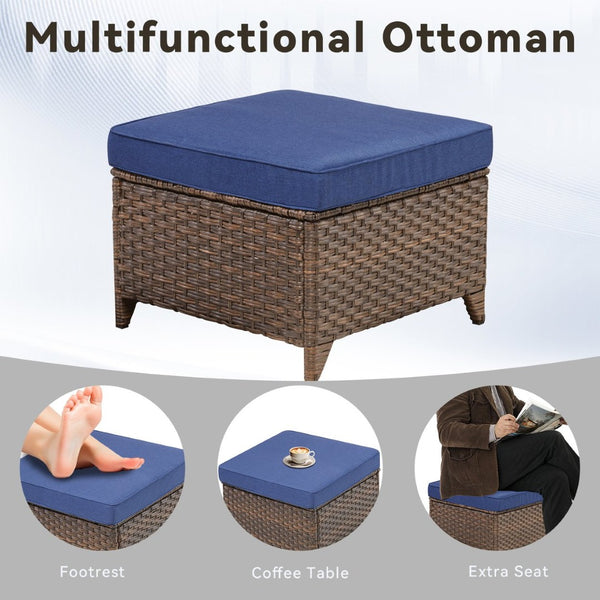 English Elm Outdoor Handwoven Pe Wicker Ottoman Set Patio Footrests with Weather Resistant Frame T3773P418190