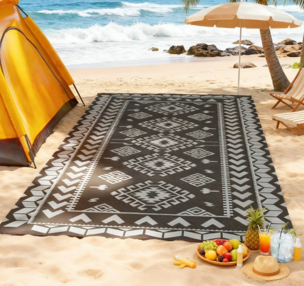 English Elm Outdoor Reversible Polypropylene Rug Geometric Patchwork Design for Patio Camping Rv T3971P421590