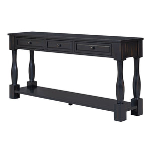 English Elm Trexm Distressed Entryway Console Table Three Drawers Open Shelf Mediterranean Wood Espresso N715P372052B