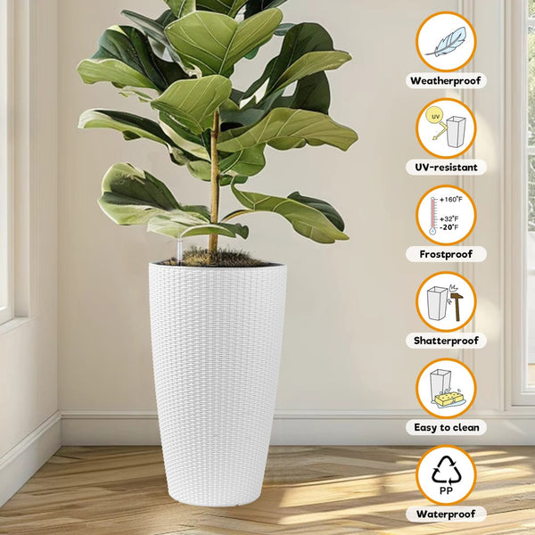 English Elm Set of 2 Faux Rattan Tall Outdoor Planters with Auto Watering and Level Monitor W3213P311467