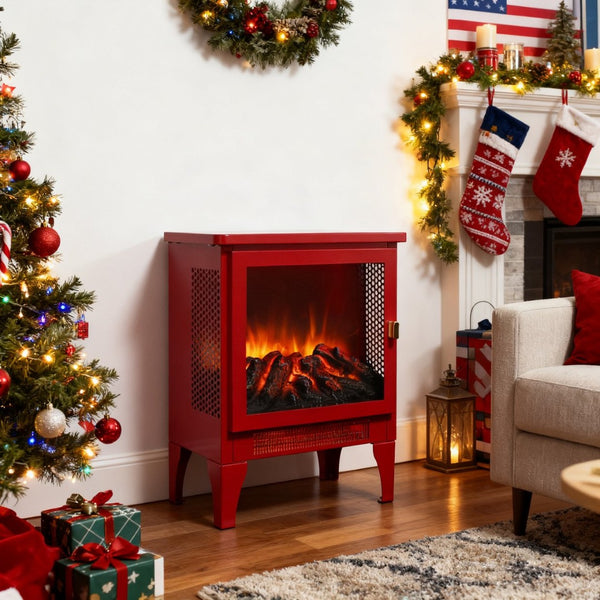 English Elm 18 Inch Electric Stove Heater Cast Iron Style 3d Led Flame Panoramic Mesh View W1769P394302