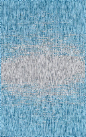 Unique Loom Outdoor Modern Ombre Machine Made Abstract Rug Aqua, Ivory/Gray 5' 3" x 8' 0"