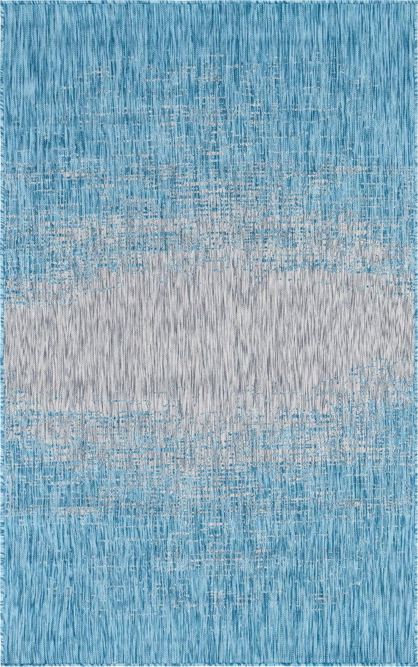 Unique Loom Outdoor Modern Ombre Machine Made Abstract Rug Aqua, Ivory/Gray 5' 3" x 8' 0"