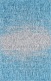 Unique Loom Outdoor Modern Ombre Machine Made Abstract Rug Aqua, Ivory/Gray 5' 3" x 8' 0"
