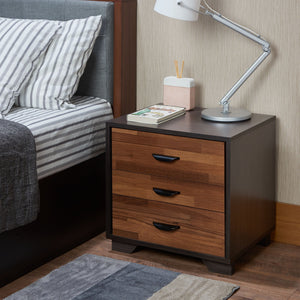 English Elm Eloy Walnut & Espresso Finish Accent Table with 3 Spacious Drawers, Sleek Storage and Durable Build B2726P271346