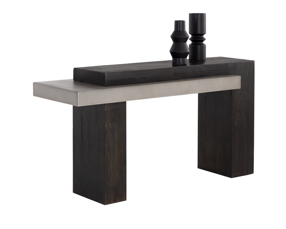 Sunpan Herriot Console Table – Stunning Contemporary Design with Unique Concrete Finish for Indoor & Outdoor Use Dark Brown / Grey
