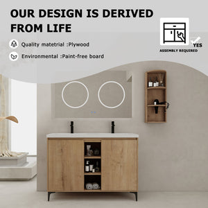 English Elm 48" Freestanding modern bathroom vanity with integrated white resin sink, soft-close doors, durable plywood finish Imitative Oak W999S00345