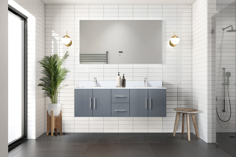 English Elm Dark Grey Double Bath Vanity 60 in W x 22 in D with White Quartz Top, Soft-Close Drawers & Faucet Set B2731P258668