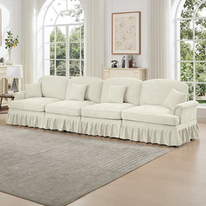 English Elm Elegant Four-Seater Chenille Sofa With Removable Ruffled Skirts, Flared Arms & Spindle Legs For Cozy Living Spaces W3041S00238