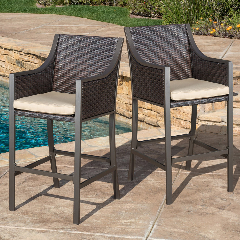 English Elm Christopher Knight Home® - RIGA Bar Stool Brown Multi - Durable Iron & Aluminum Frame, PE Wicker Back, Cushioned Comfort, Patio-ready 57384.00