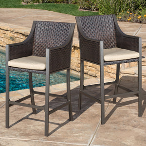 English Elm Christopher Knight Home® - RIGA Bar Stool Brown Multi - Durable Iron & Aluminum Frame, PE Wicker Back, Cushioned Comfort, Patio-ready 57384.00