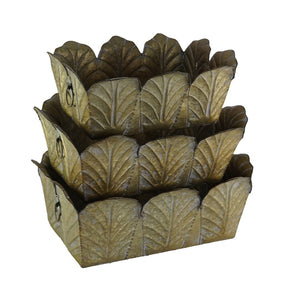 English Elm Set of 3 Zinc Planters with Aged Golden Patina for Rustic Farmhouse Indoor Decor W2078P499528