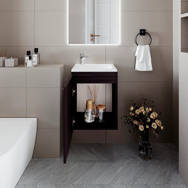 English Elm Wengue Floating Bathroom Vanity with Integrated Sink, Wall-Mounted Minimalist Soft-Close Storage B062P303921