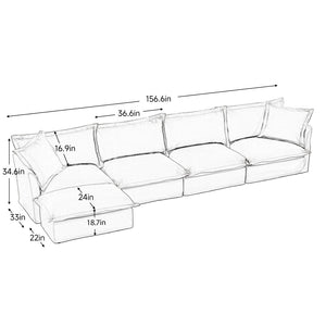 English Elm Slipcovered L-Shape Sectional Sofa Couch - Comfy Chenille 4-Seater With Removable Covers & Pillows W3041S00009-GIGA