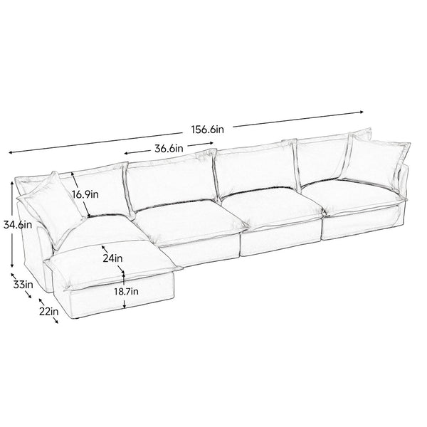 English Elm Slipcovered L-Shape Sectional Sofa Couch - Comfy Chenille 4-Seater With Removable Covers & Pillows W3041S00009-GIGA