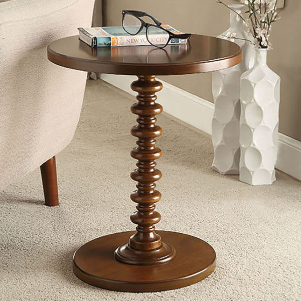 English Elm Walnut Round Wooden Side Table - Elegant Pedestal Design For Spacesaver Living Rooms & Bedrooms B062P189130-GIGA