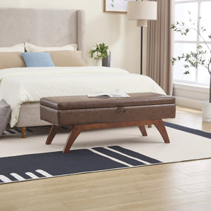 English Elm COOLMORE Teddy fabric storage bench with solid wood feet, hidden compartment for tidy bedroom organization Brown PU W1539P242720