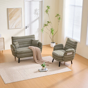 English Elm Modern tufted two-seater sofa with boucle upholstery, tapered legs, storage pockets and plush comfort for small spaces and offices Olive Green W395P376589