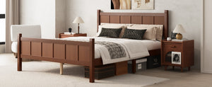English Elm Queen Platform Bed Shaker Farmhouse Style with Vertical Slat Headboard and Wood Grain Finish Dark Walnut N733P422480P