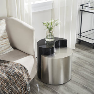 English Elm YING Ying Yang Modern End Table with Iron Sheet Frame, Durable Contemporary Accent for Living Rooms Black+Silver B009140743