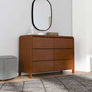 English Elm Ashcroft Furniture - Lionel Solid Wood 6-Drawer Dresser in Brown — Mid-Century Modern Design, Sturdy Legs, Spacious Storage B183P201805