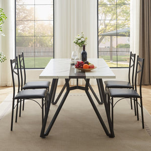 English Elm 70.9"Rectangular Modern Marble Grain Dining Table with Adjustable Steel Legs, Sturdy 330LB Load Capacity White+Black W1668P278055