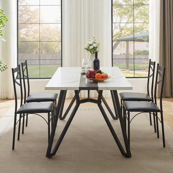 English Elm 70.9"Rectangular Modern Marble Grain Dining Table with Adjustable Steel Legs, Sturdy 330LB Load Capacity White+Black W1668P278055