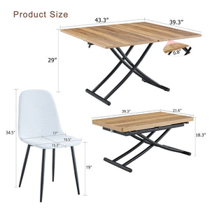 English Elm Table and Chair Set Adjustable Height Mdf Wood Grain Top with Four Linen Dining Chairs W1151S03771
