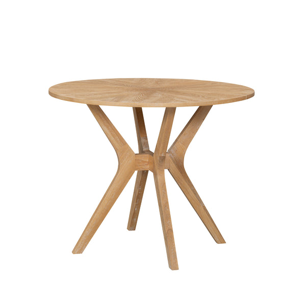 English Elm Mid-Century 39.4" Round Dining Table with Intersecting Wood Base, Oak Veneer, Sturdy Rubberwood Craftsmanship N842P315199N