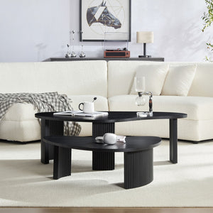 English Elm 2-piece Asymmetrical Nesting Coffee Table Set Sculptural Mdf Organic Shapes Living Room Black W2582P402266