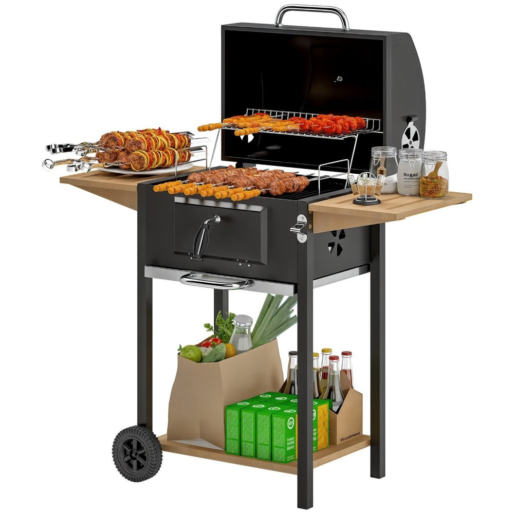 English Elm Outsunny Barrel Charcoal Bbq Grill with 245 Sq in Cooking Area and Adjustable Heat W2225P485633