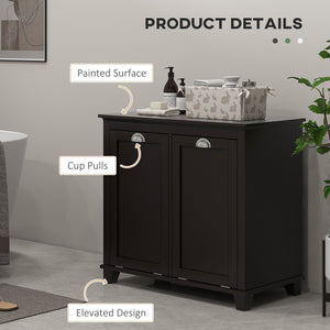 English Elm HOMCOM Modern Dual Tilt-Out Laundry Hamper Cabinet with 2 Compartments, Water-Resistant MDF, Black W2225P200452