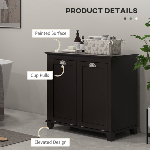 English Elm HOMCOM Modern Dual Tilt-Out Laundry Hamper Cabinet with 2 Compartments, Water-Resistant MDF, Black W2225P200452